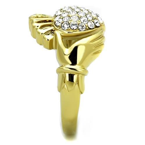 IP Gold(Ion Plating) Stainless Steel Ring with Top Grade Crystal  in Clear