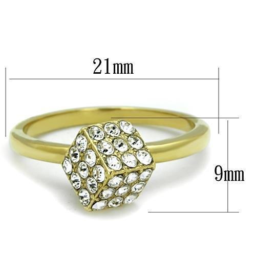 IP Gold(Ion Plating) Stainless Steel Ring with Top Grade Crystal  in Clear