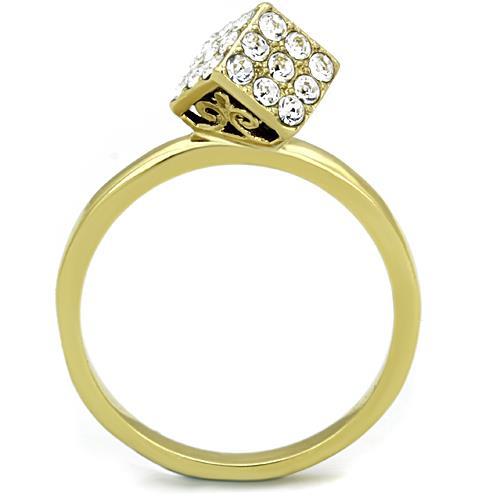 IP Gold(Ion Plating) Stainless Steel Ring with Top Grade Crystal  in Clear