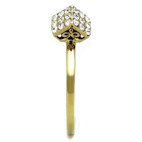 IP Gold(Ion Plating) Stainless Steel Ring with Top Grade Crystal  in Clear