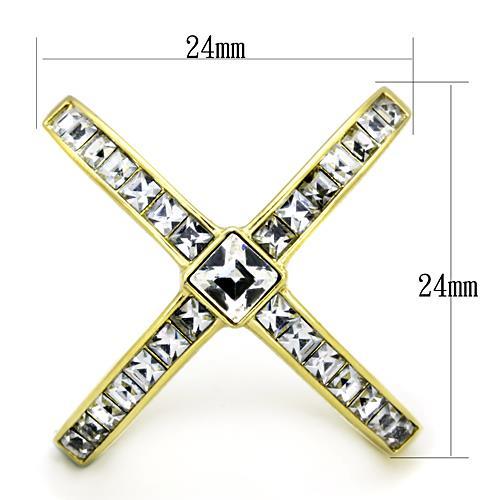 IP Gold(Ion Plating) Stainless Steel Ring with Top Grade Crystal  in Clear