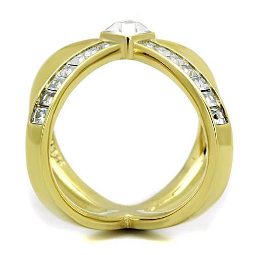 IP Gold(Ion Plating) Stainless Steel Ring with Top Grade Crystal  in Clear