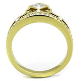 IP Gold(Ion Plating) Stainless Steel Ring with AAA Grade CZ  in Clear