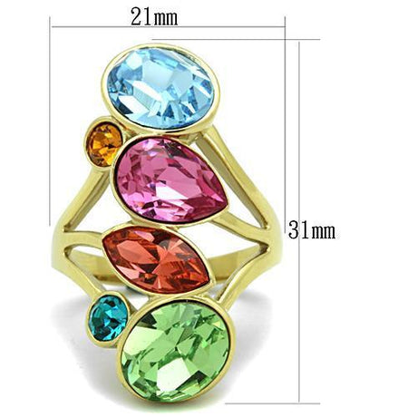 IP Gold(Ion Plating) Stainless Steel Ring with Top Grade Crystal  in Multi Color