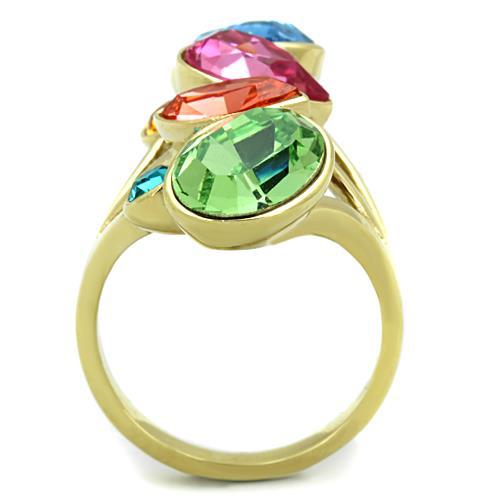 IP Gold(Ion Plating) Stainless Steel Ring with Top Grade Crystal  in Multi Color