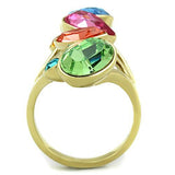 IP Gold(Ion Plating) Stainless Steel Ring with Top Grade Crystal  in Multi Color