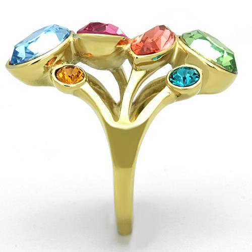 IP Gold(Ion Plating) Stainless Steel Ring with Top Grade Crystal  in Multi Color