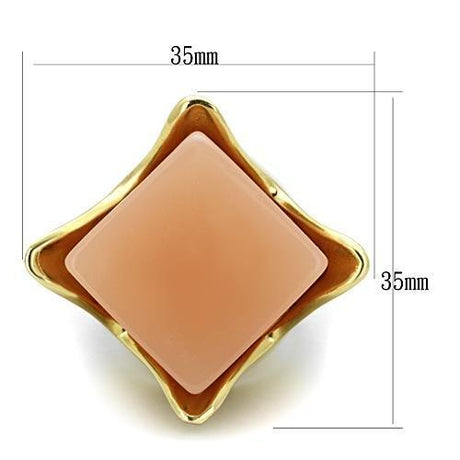 IP Gold(Ion Plating) Stainless Steel Ring with Synthetic Synthetic Stone in Light Rose