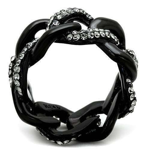 IP Black(Ion Plating) Stainless Steel Ring with Top Grade Crystal  in Black Diamond