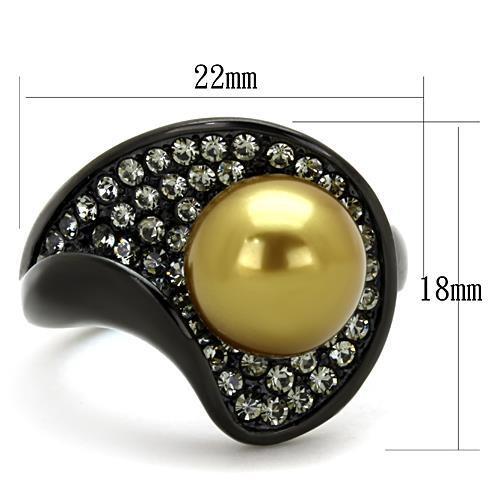 IP Black(Ion Plating) Stainless Steel Ring with Synthetic Pearl in Champagne