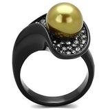 IP Black(Ion Plating) Stainless Steel Ring with Synthetic Pearl in Champagne