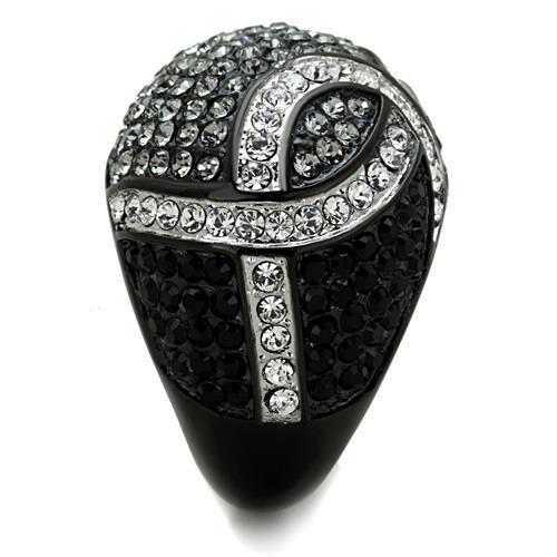 Two-Tone IP Black Stainless Steel Ring with Top Grade Crystal  in Black Diamond
