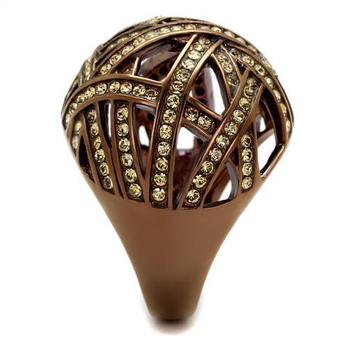 IP Coffee light Stainless Steel Ring with Top Grade Crystal  in Citrine Yellow