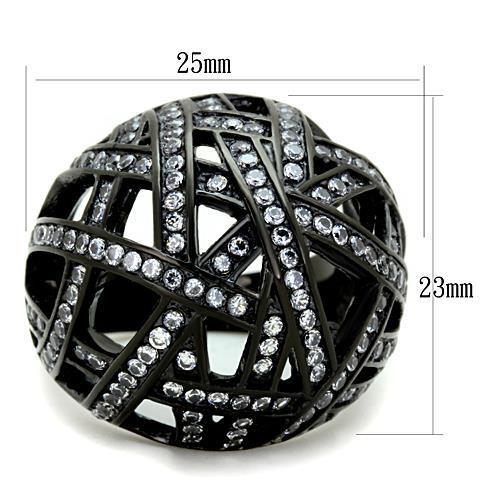 IP Black(Ion Plating) Stainless Steel Ring with AAA Grade CZ  in Clear