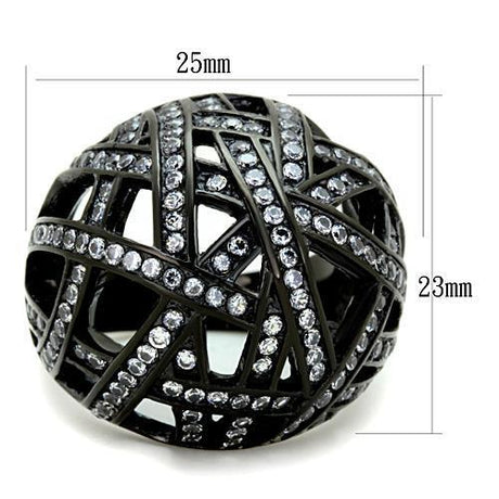 IP Black(Ion Plating) Stainless Steel Ring with AAA Grade CZ  in Clear