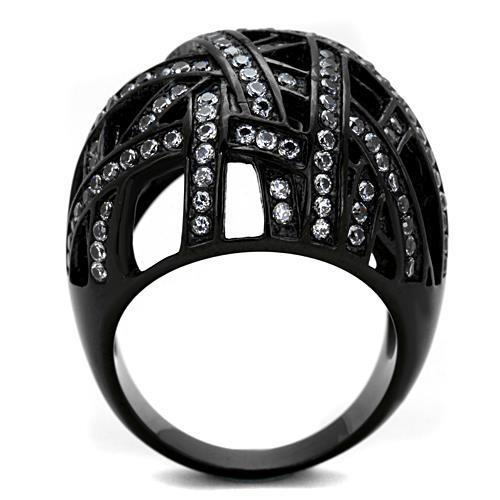 IP Black(Ion Plating) Stainless Steel Ring with AAA Grade CZ  in Clear