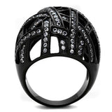 IP Black(Ion Plating) Stainless Steel Ring with AAA Grade CZ  in Clear