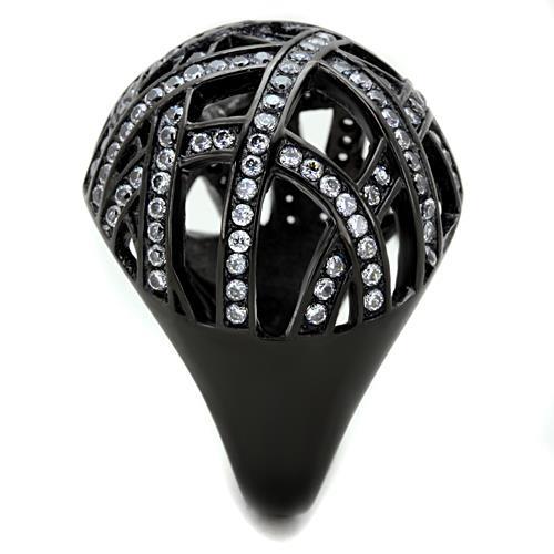 IP Black(Ion Plating) Stainless Steel Ring with AAA Grade CZ  in Clear