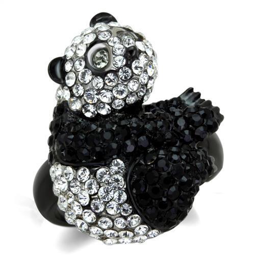 Two-Tone IP Black Stainless Steel Ring with Top Grade Crystal  in Black Diamond