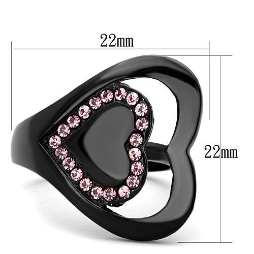 IP Black(Ion Plating) Stainless Steel Ring with Top Grade Crystal  in Light Rose