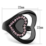 IP Black(Ion Plating) Stainless Steel Ring with Top Grade Crystal  in Light Rose