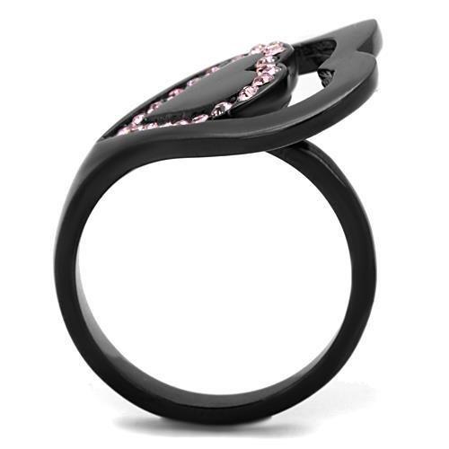 IP Black(Ion Plating) Stainless Steel Ring with Top Grade Crystal  in Light Rose