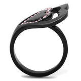 IP Black(Ion Plating) Stainless Steel Ring with Top Grade Crystal  in Light Rose