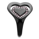 IP Black(Ion Plating) Stainless Steel Ring with Top Grade Crystal  in Light Rose