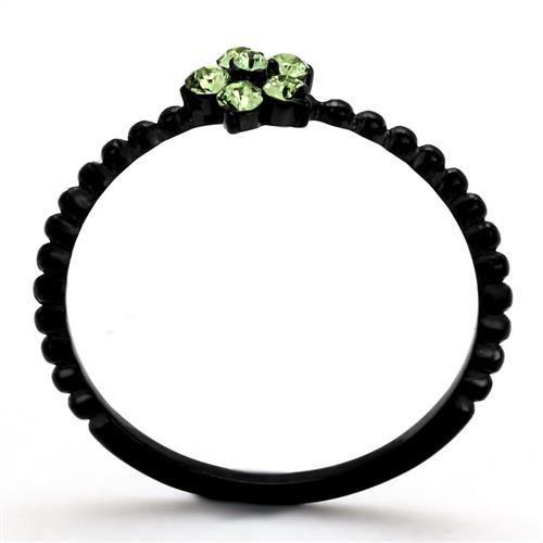 IP Black(Ion Plating) Stainless Steel Ring with Top Grade Crystal  in Peridot