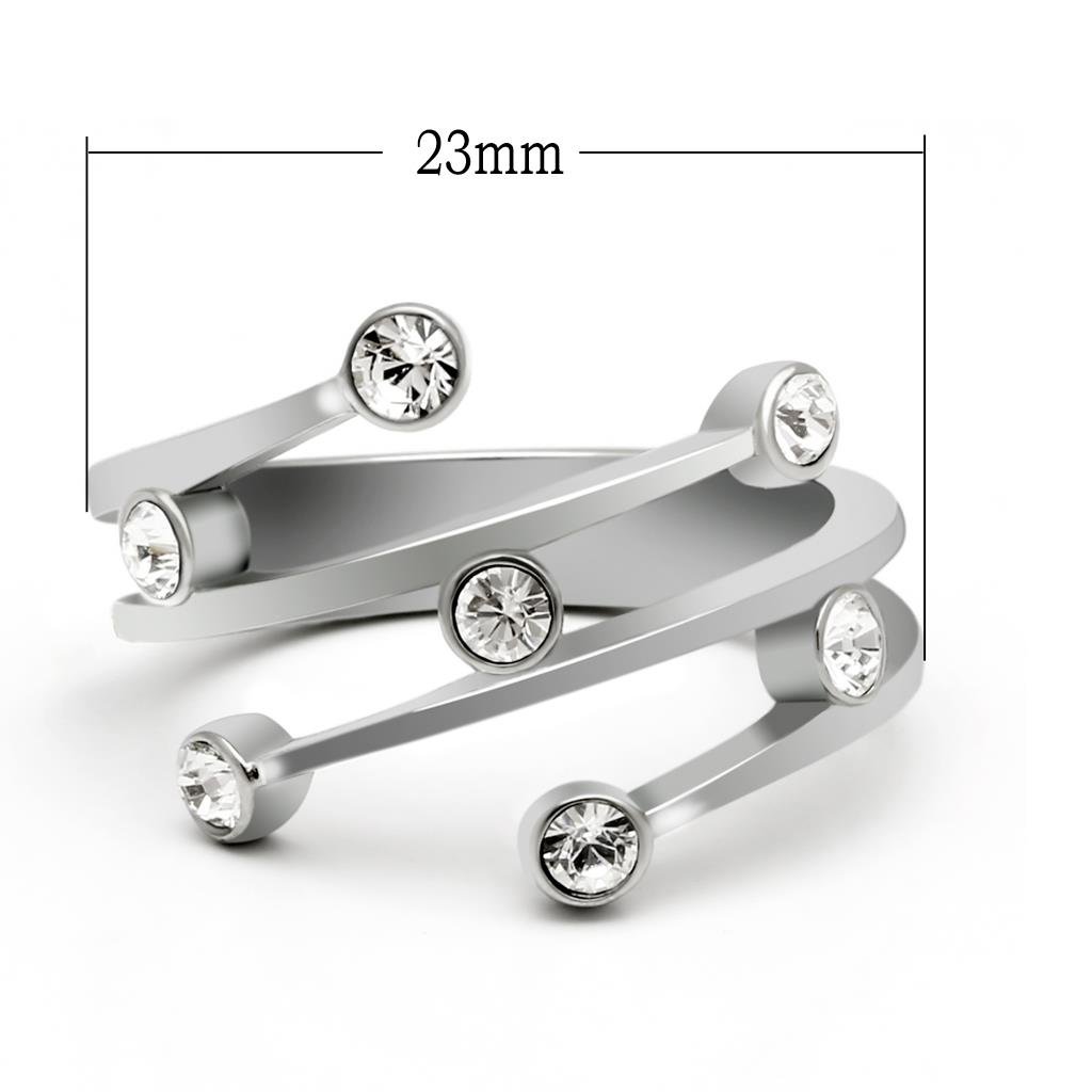 High polished (no plating) Stainless Steel Ring with Top Grade Crystal  in Clear