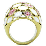 IP Gold(Ion Plating) Stainless Steel Ring with Top Grade Crystal  in Light Rose