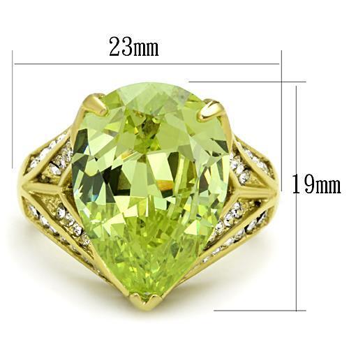 IP Gold(Ion Plating) Stainless Steel Ring with AAA Grade CZ  in Apple Green color