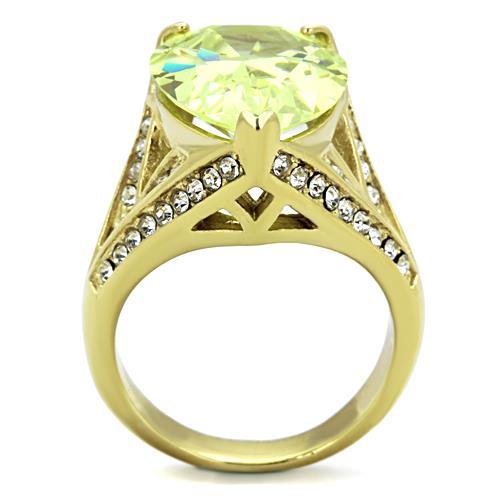 IP Gold(Ion Plating) Stainless Steel Ring with AAA Grade CZ  in Apple Green color
