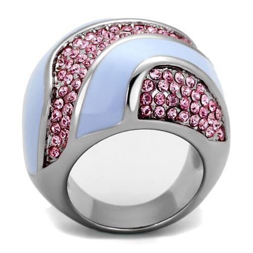 High polished (no plating) Stainless Steel Ring with Top Grade Crystal  in Light Rose