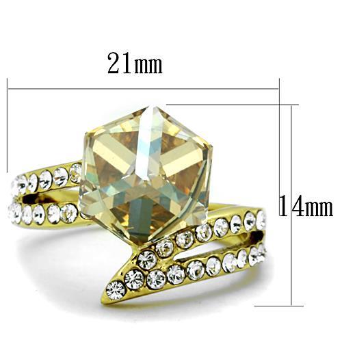IP Gold(Ion Plating) Stainless Steel Ring with Top Grade Crystal  in Champagne