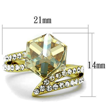IP Gold(Ion Plating) Stainless Steel Ring with Top Grade Crystal  in Champagne