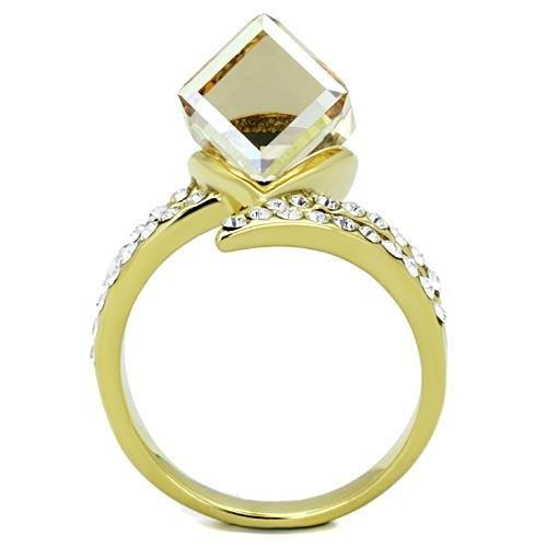 IP Gold(Ion Plating) Stainless Steel Ring with Top Grade Crystal  in Champagne