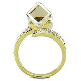 IP Gold(Ion Plating) Stainless Steel Ring with Top Grade Crystal  in Champagne