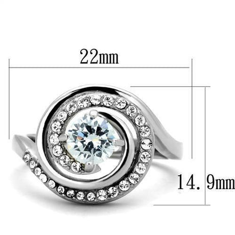 High polished (no plating) Stainless Steel Ring with AAA Grade CZ  in Clear