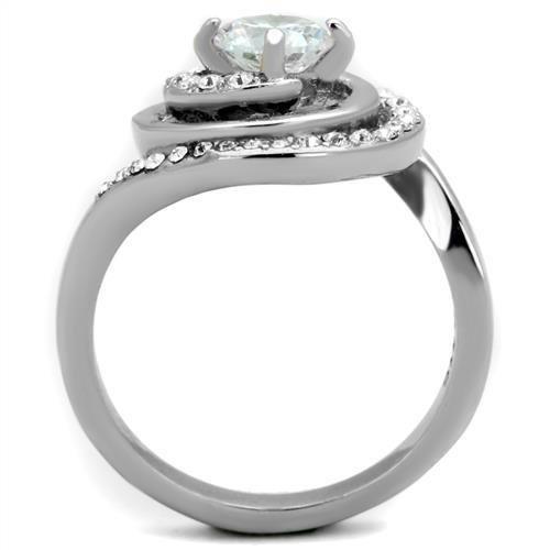 High polished (no plating) Stainless Steel Ring with AAA Grade CZ  in Clear