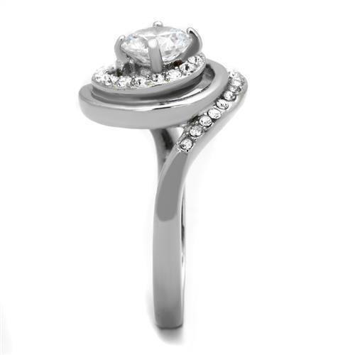 High polished (no plating) Stainless Steel Ring with AAA Grade CZ  in Clear