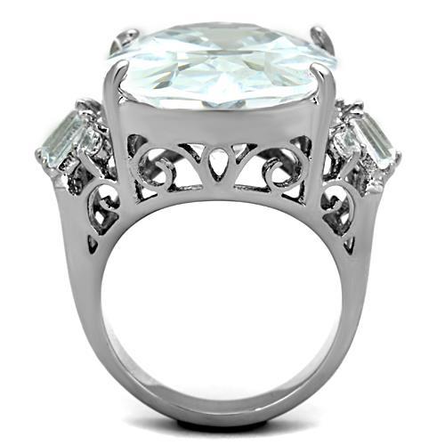 High polished (no plating) Stainless Steel Ring with AAA Grade CZ  in Clear