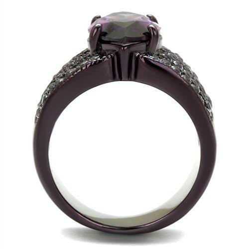 IP Dark Brown (IP coffee) Stainless Steel Ring with AAA Grade CZ  in Amethyst