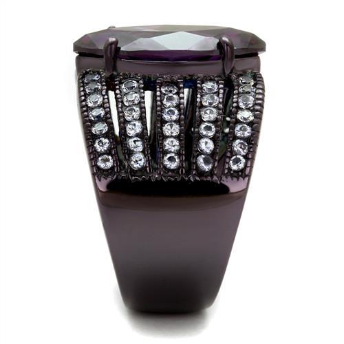 IP Dark Brown (IP coffee) Stainless Steel Ring with AAA Grade CZ  in Amethyst