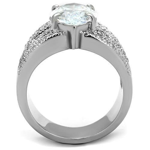 High polished (no plating) Stainless Steel Ring with AAA Grade CZ  in Clear