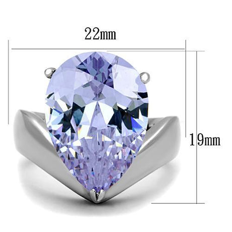 High polished (no plating) Stainless Steel Ring with AAA Grade CZ  in Light Amethyst