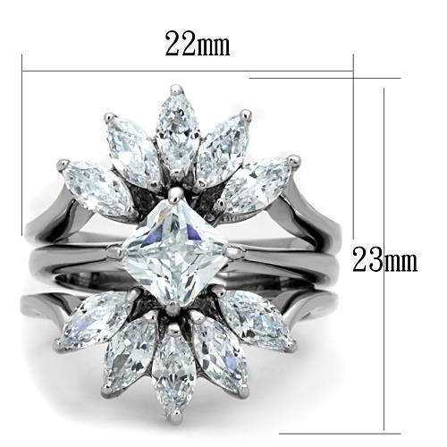 High polished (no plating) Stainless Steel Ring with AAA Grade CZ  in Clear
