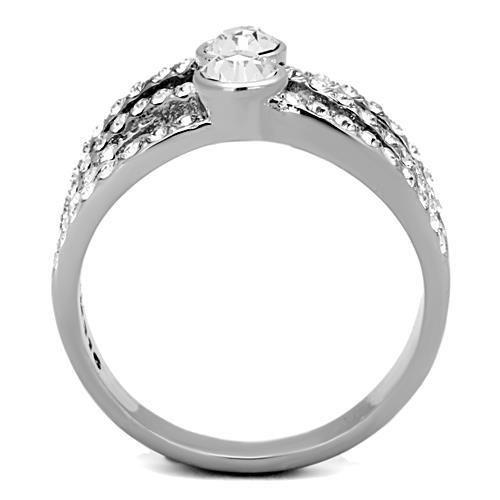 High polished (no plating) Stainless Steel Ring with Top Grade Crystal  in Clear
