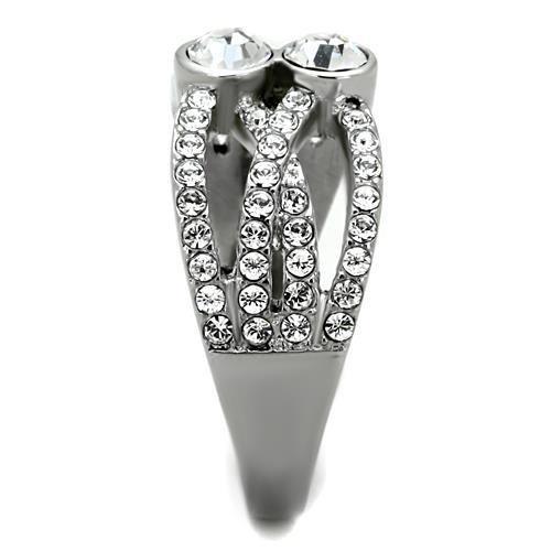 High polished (no plating) Stainless Steel Ring with Top Grade Crystal  in Clear