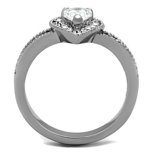 High polished (no plating) Stainless Steel Ring with AAA Grade CZ  in Clear
